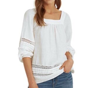 Ralph Lauren Women’s Balloon Sleeve Linen Top with Lace Detail